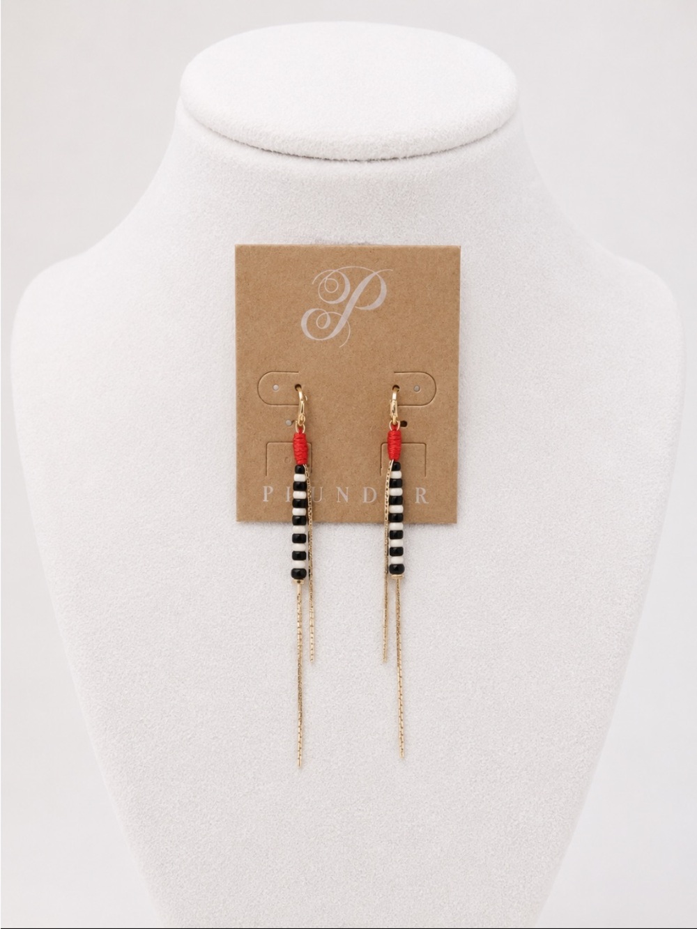 PLUNDER Design Red, White, & Black Beaded Dangle Earrings 💥🆕💥